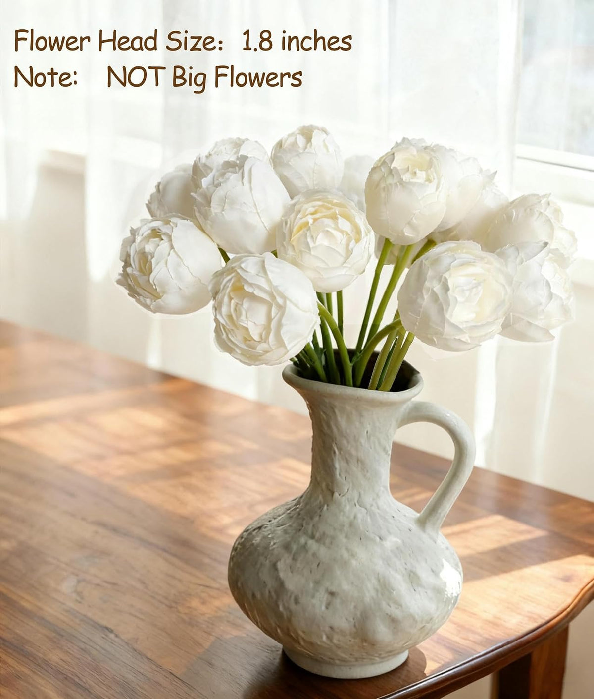 16PCS White Ranunculus Artificial Flowers，Small Fake White Foral
