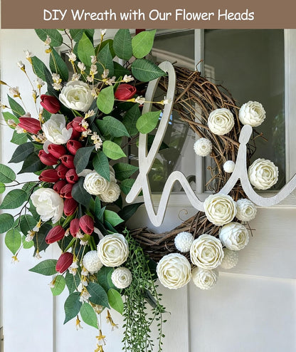 16PCS White Ranunculus Artificial Flowers，Small Fake White Foral