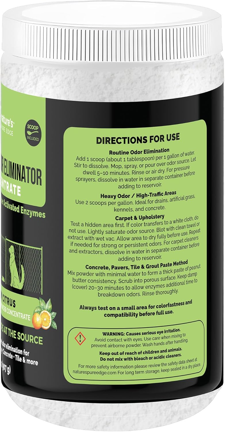 Enzyme Powder Concentrate, Sunny Citrus | Makes 86 Gallons, Professional Use for Kennel and Pet Odor Elimination, Removes Urine Poop from Carpets Floors