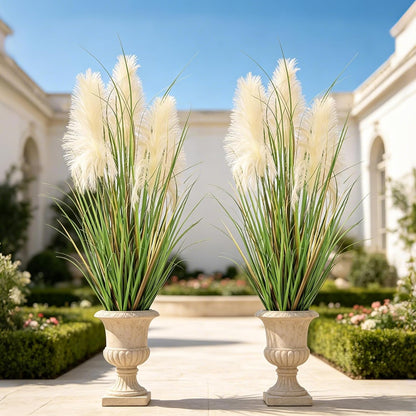 3ft Artificial Pampas Cattail Reed Grass Potted,35in Boho Fake Onion Grass Plant Indoor Outdoor,Home Garden Office Wedding Decor, Faux Greenery Housewarming Gift