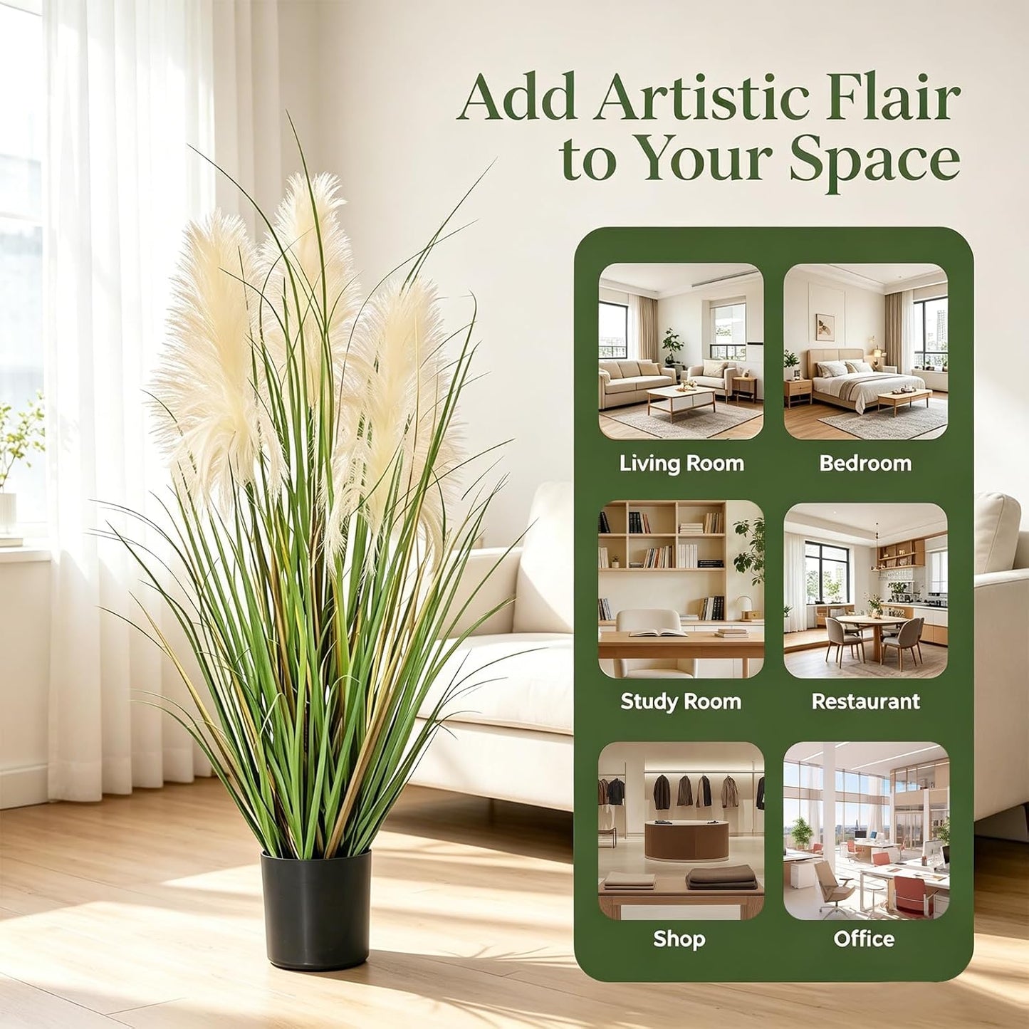 3ft Artificial Pampas Cattail Reed Grass Potted,35in Boho Fake Onion Grass Plant Indoor Outdoor,Home Garden Office Wedding Decor, Faux Greenery Housewarming Gift