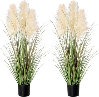 3ft Artificial Pampas Cattail Reed Grass Potted,35in Boho Fake Onion Grass Plant Indoor Outdoor,Home Garden Office Wedding Decor, Faux Greenery Housewarming Gift