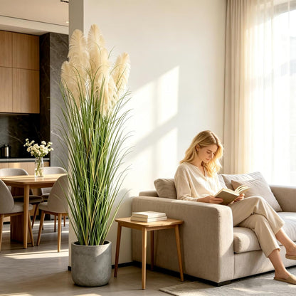 3ft Artificial Pampas Cattail Reed Grass Potted,35in Boho Fake Onion Grass Plant Indoor Outdoor,Home Garden Office Wedding Decor, Faux Greenery Housewarming Gift