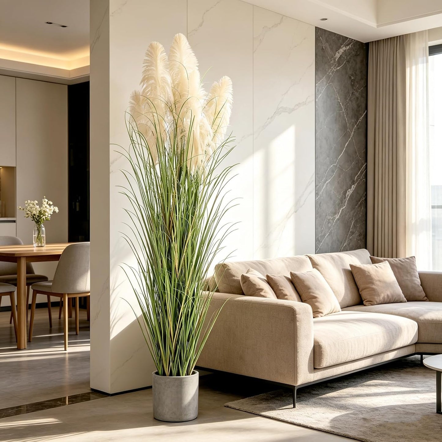 3ft Artificial Pampas Cattail Reed Grass Potted,35in Boho Fake Onion Grass Plant Indoor Outdoor,Home Garden Office Wedding Decor, Faux Greenery Housewarming Gift