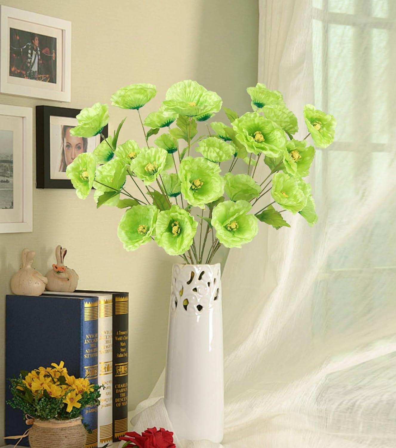 30 Heads 6 PCS Orange Poppy Flowers Artificial Flowers Silk Flowers 32 in Poppy Flowers for Wedding Home Party Table Centerpiece Arrangement Decoration (Orange)