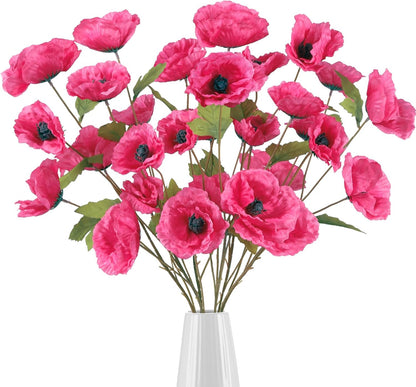 30 Heads 6 PCS Orange Poppy Flowers Artificial Flowers Silk Flowers 32 in Poppy Flowers for Wedding Home Party Table Centerpiece Arrangement Decoration (Orange)