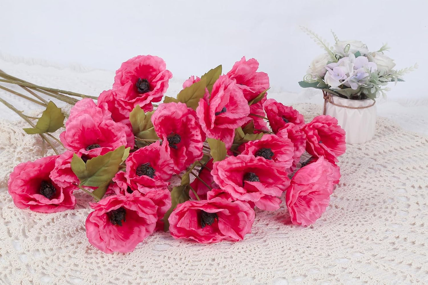 30 Heads 6 PCS Orange Poppy Flowers Artificial Flowers Silk Flowers 32 in Poppy Flowers for Wedding Home Party Table Centerpiece Arrangement Decoration (Orange)