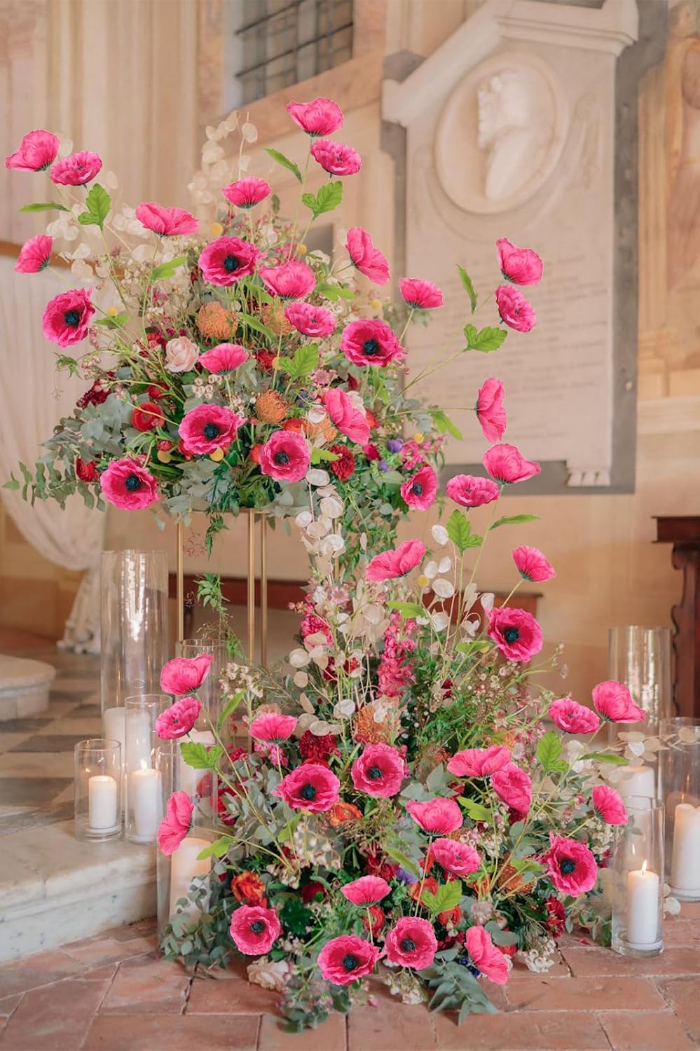 30 Heads 6 PCS Orange Poppy Flowers Artificial Flowers Silk Flowers 32 in Poppy Flowers for Wedding Home Party Table Centerpiece Arrangement Decoration (Orange)