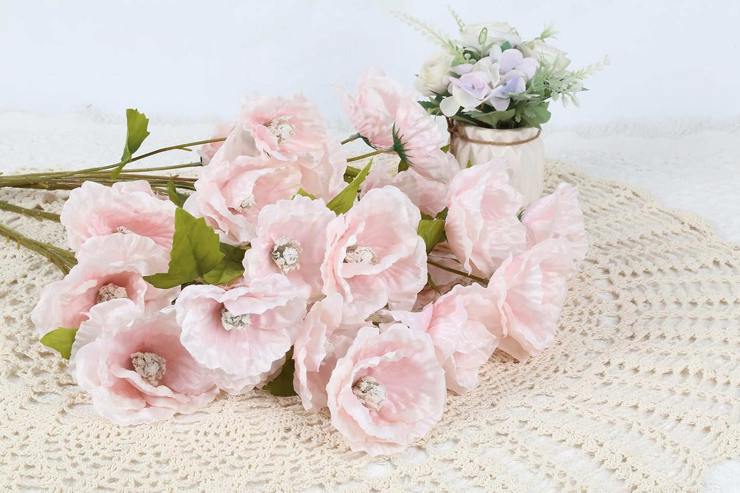 30 Heads 6 PCS Orange Poppy Flowers Artificial Flowers Silk Flowers 32 in Poppy Flowers for Wedding Home Party Table Centerpiece Arrangement Decoration (Orange)