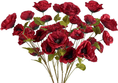 30 Heads 6 PCS Orange Poppy Flowers Artificial Flowers Silk Flowers 32 in Poppy Flowers for Wedding Home Party Table Centerpiece Arrangement Decoration (Orange)