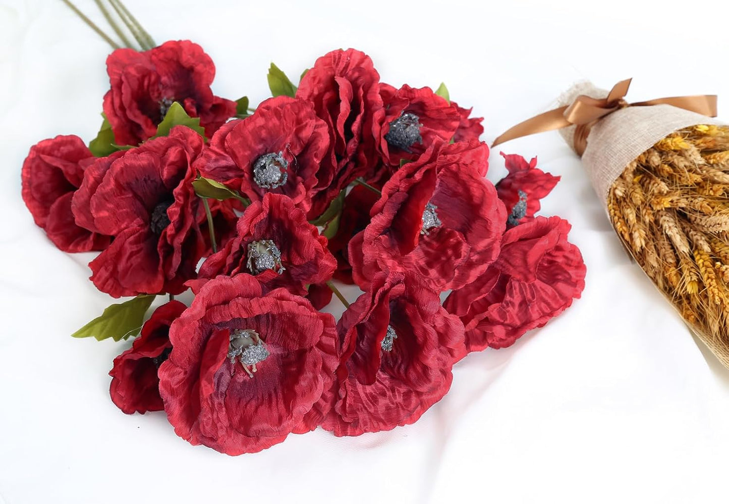 30 Heads 6 PCS Orange Poppy Flowers Artificial Flowers Silk Flowers 32 in Poppy Flowers for Wedding Home Party Table Centerpiece Arrangement Decoration (Orange)