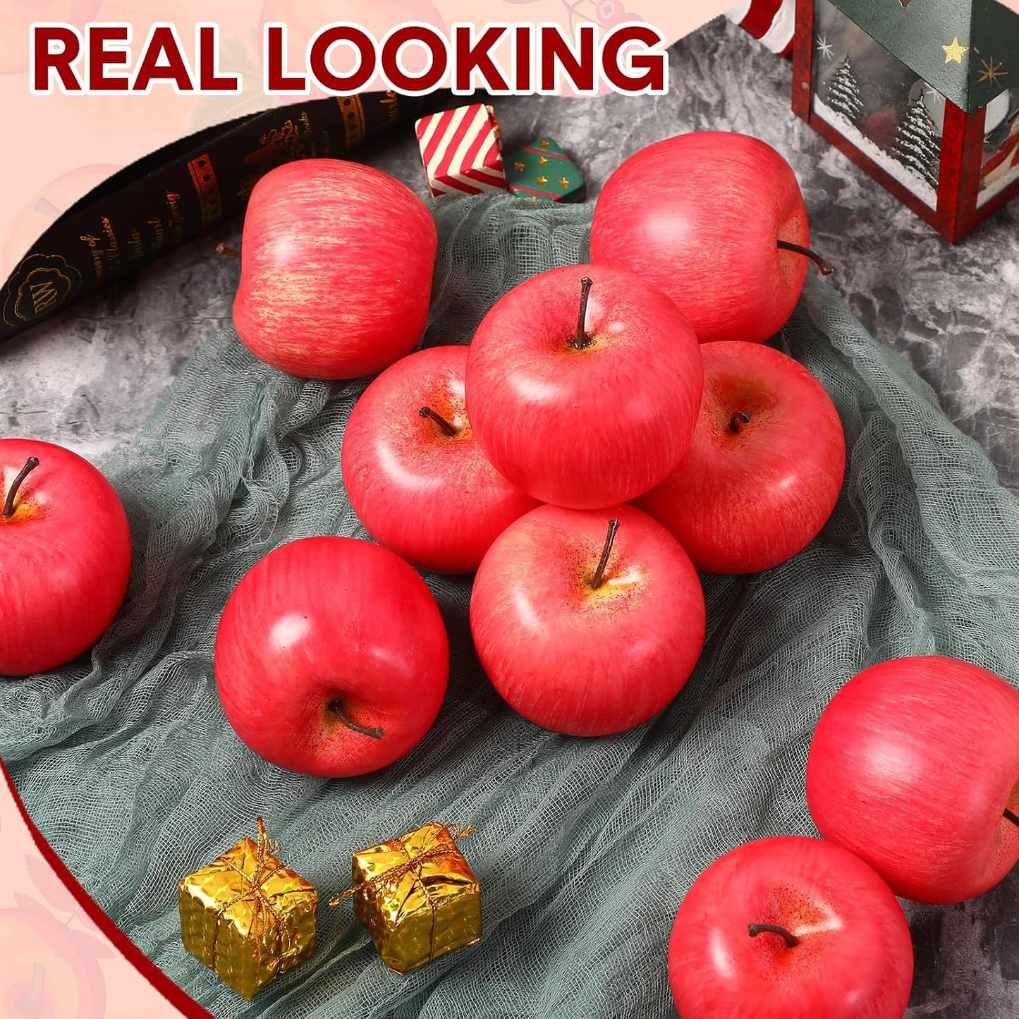 24 Pcs Fake Fruit Artificial Apples Realistic Artificial Fruits Lifelike Decorative Fake Apples Simulation Faux Decor for Home Kitchen Table Basket Decoration(Classic)