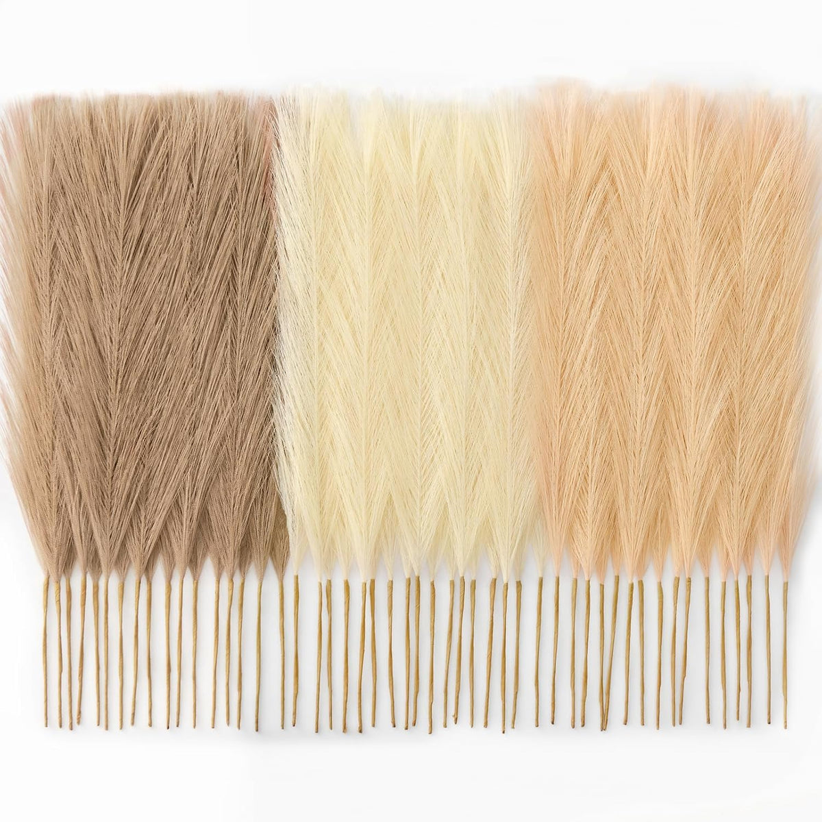 50PCS Brown&White Pampas Grass, 17in Fluffy Boho Feathers Decor
