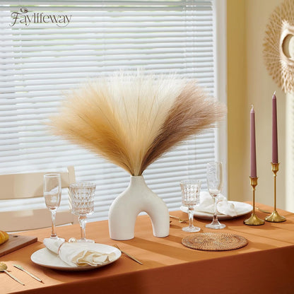 50PCS Brown&White Pampas Grass, 17in Fluffy Boho Feathers Decor