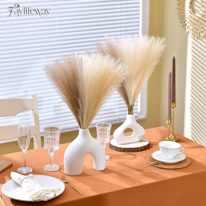 50PCS Brown&White Pampas Grass, 17in Fluffy Boho Feathers Decor