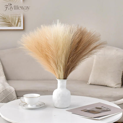 50PCS Brown&White Pampas Grass, 17in Fluffy Boho Feathers Decor