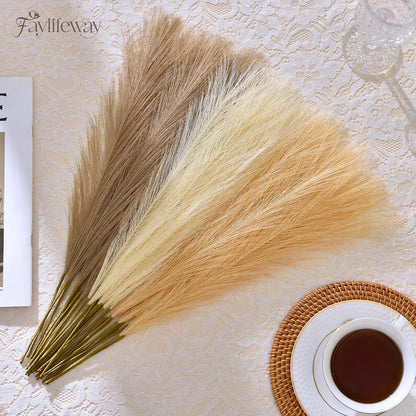 50PCS Brown&White Pampas Grass, 17in Fluffy Boho Feathers Decor