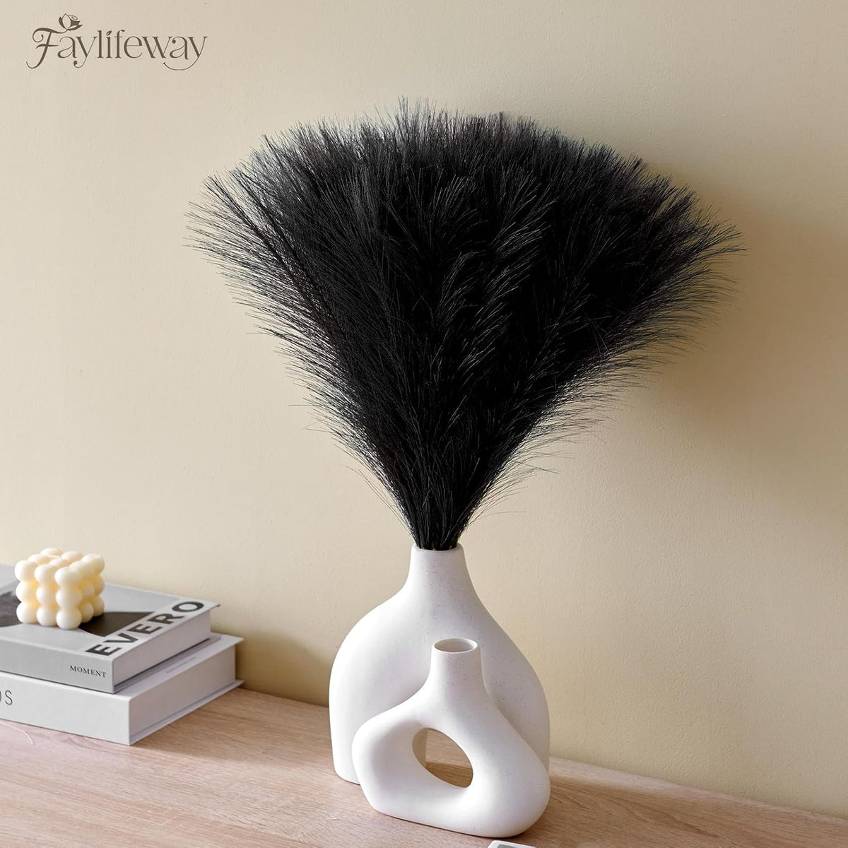 50PCS Brown&White Pampas Grass, 17in Fluffy Boho Feathers Decor