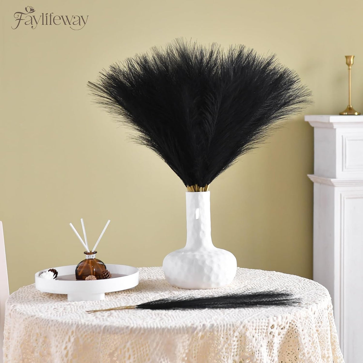 50PCS Brown&White Pampas Grass, 17in Fluffy Boho Feathers Decor