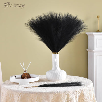 50PCS Brown&White Pampas Grass, 17in Fluffy Boho Feathers Decor