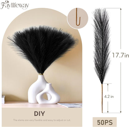 50PCS Brown&White Pampas Grass, 17in Fluffy Boho Feathers Decor