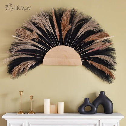 50PCS Brown&White Pampas Grass, 17in Fluffy Boho Feathers Decor