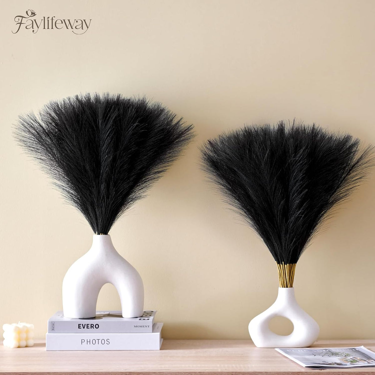 50PCS Brown&White Pampas Grass, 17in Fluffy Boho Feathers Decor