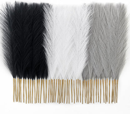50PCS Brown&White Pampas Grass, 17in Fluffy Boho Feathers Decor
