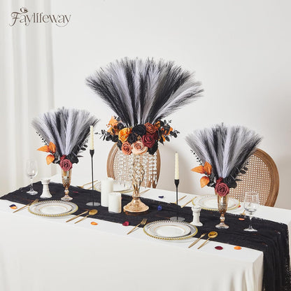 50PCS Brown&White Pampas Grass, 17in Fluffy Boho Feathers Decor