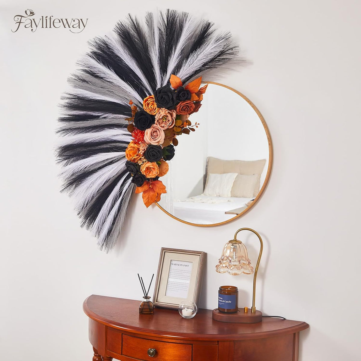 50PCS Brown&White Pampas Grass, 17in Fluffy Boho Feathers Decor