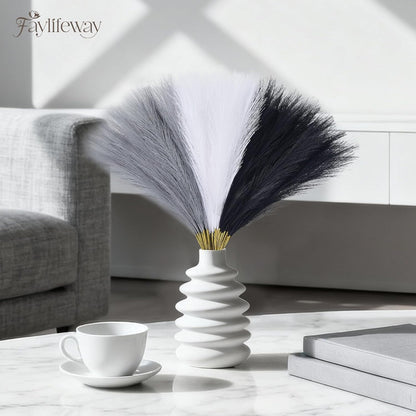 50PCS Brown&White Pampas Grass, 17in Fluffy Boho Feathers Decor