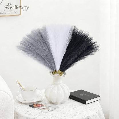 50PCS Brown&White Pampas Grass, 17in Fluffy Boho Feathers Decor