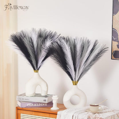 50PCS Brown&White Pampas Grass, 17in Fluffy Boho Feathers Decor