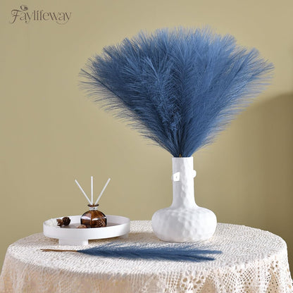 50PCS Brown&White Pampas Grass, 17in Fluffy Boho Feathers Decor