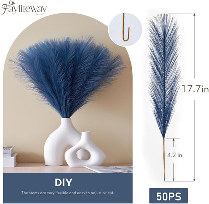50PCS Brown&White Pampas Grass, 17in Fluffy Boho Feathers Decor