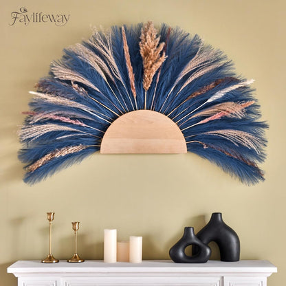 50PCS Brown&White Pampas Grass, 17in Fluffy Boho Feathers Decor