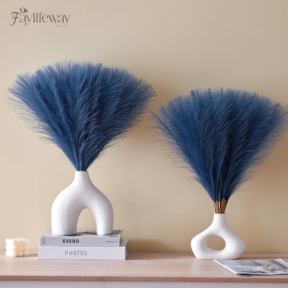 50PCS Brown&White Pampas Grass, 17in Fluffy Boho Feathers Decor