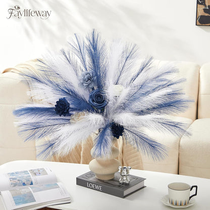 50PCS Brown&White Pampas Grass, 17in Fluffy Boho Feathers Decor