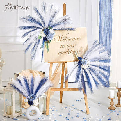 50PCS Brown&White Pampas Grass, 17in Fluffy Boho Feathers Decor