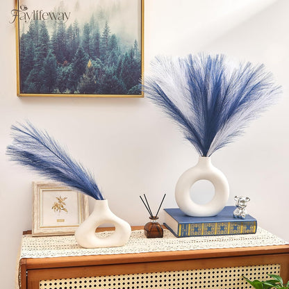 50PCS Brown&White Pampas Grass, 17in Fluffy Boho Feathers Decor
