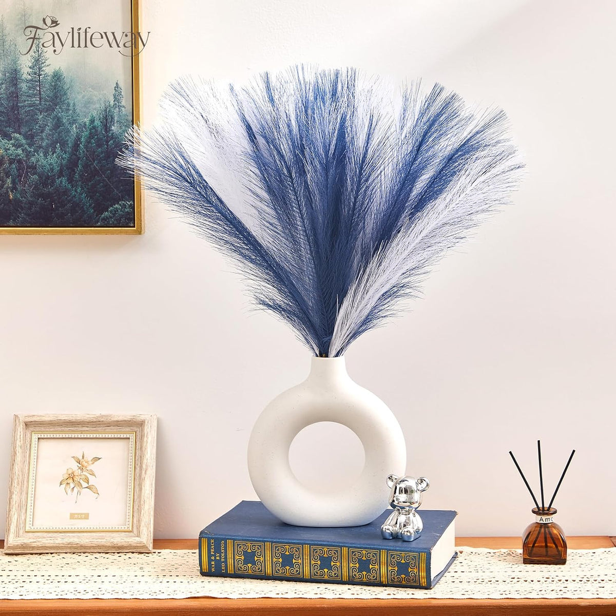 50PCS Brown&White Pampas Grass, 17in Fluffy Boho Feathers Decor