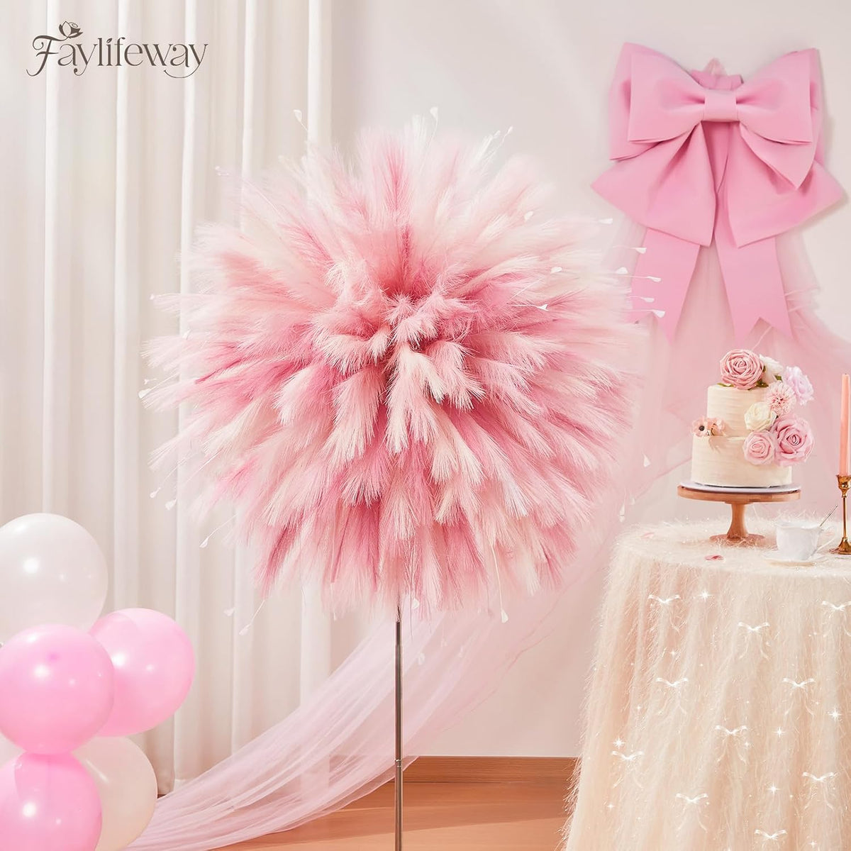 50PCS Brown&White Pampas Grass, 17in Fluffy Boho Feathers Decor
