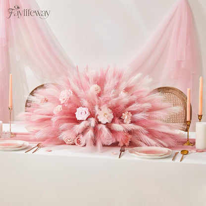 50PCS Brown&White Pampas Grass, 17in Fluffy Boho Feathers Decor
