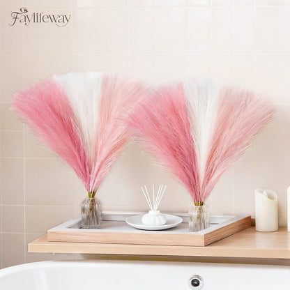 50PCS Brown&White Pampas Grass, 17in Fluffy Boho Feathers Decor