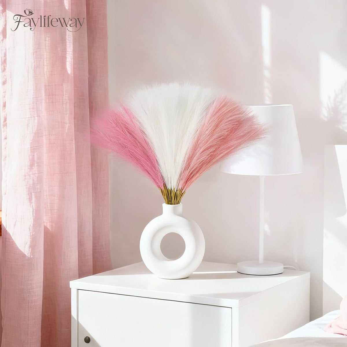 50PCS Brown&White Pampas Grass, 17in Fluffy Boho Feathers Decor