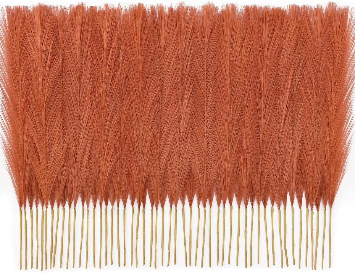 50PCS Brown&White Pampas Grass, 17in Fluffy Boho Feathers Decor