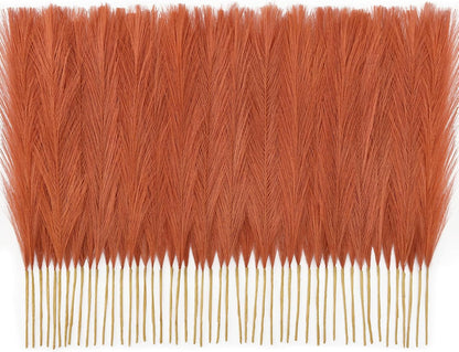 50PCS Brown&White Pampas Grass, 17in Fluffy Boho Feathers Decor