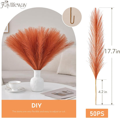 50PCS Brown&White Pampas Grass, 17in Fluffy Boho Feathers Decor