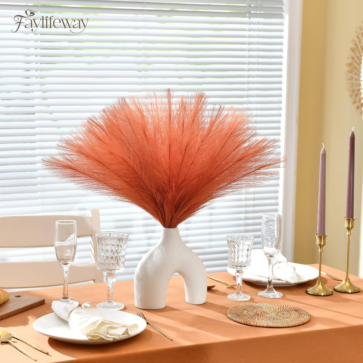 50PCS Brown&White Pampas Grass, 17in Fluffy Boho Feathers Decor