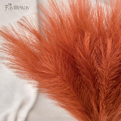 50PCS Brown&White Pampas Grass, 17in Fluffy Boho Feathers Decor